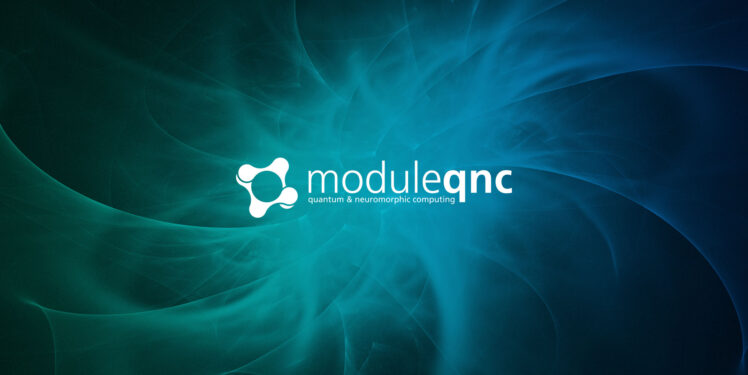 Logo module qnc "quantum & neuromorphic computing" auf blau-grünem Hintergrund